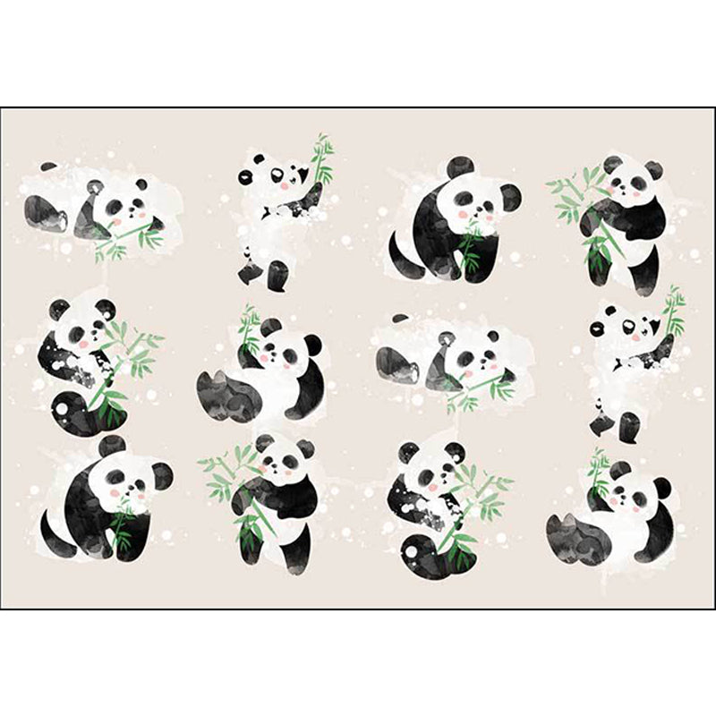 Sikunuo | Ivory Kids Room Rug Kids Animal Panda Bird Pattern Rug Polyester Non-Slip Machine Washable Rug