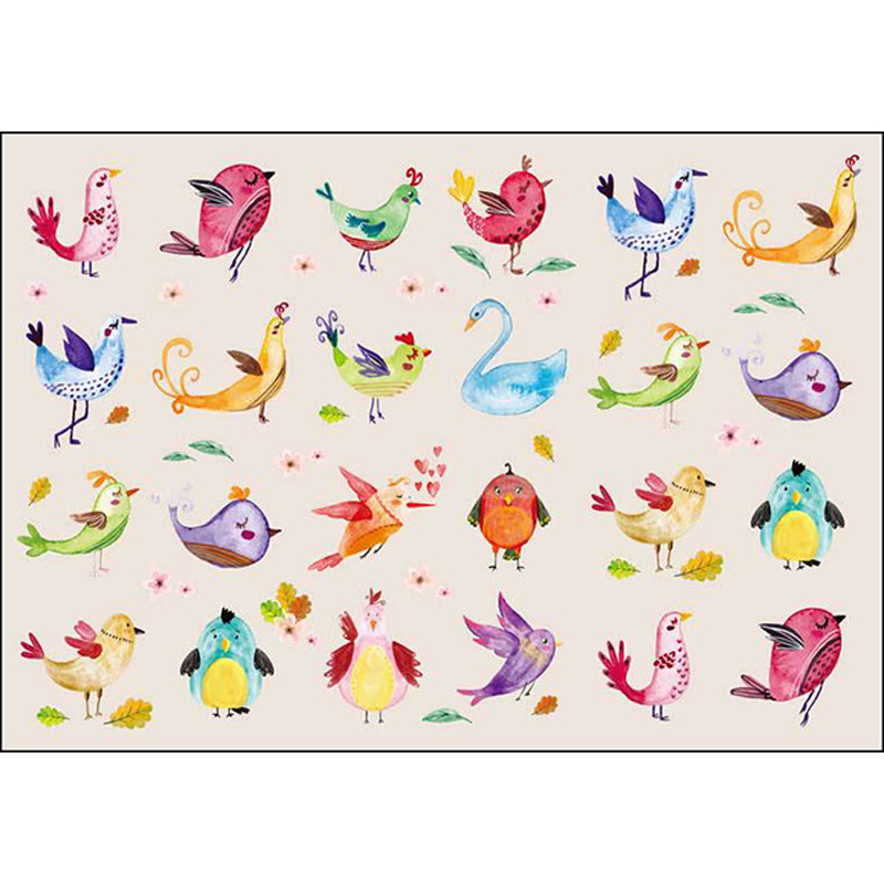 Sikunuo | Ivory Kids Room Rug Kids Animal Panda Bird Pattern Rug Polyester Non-Slip Machine Washable Rug