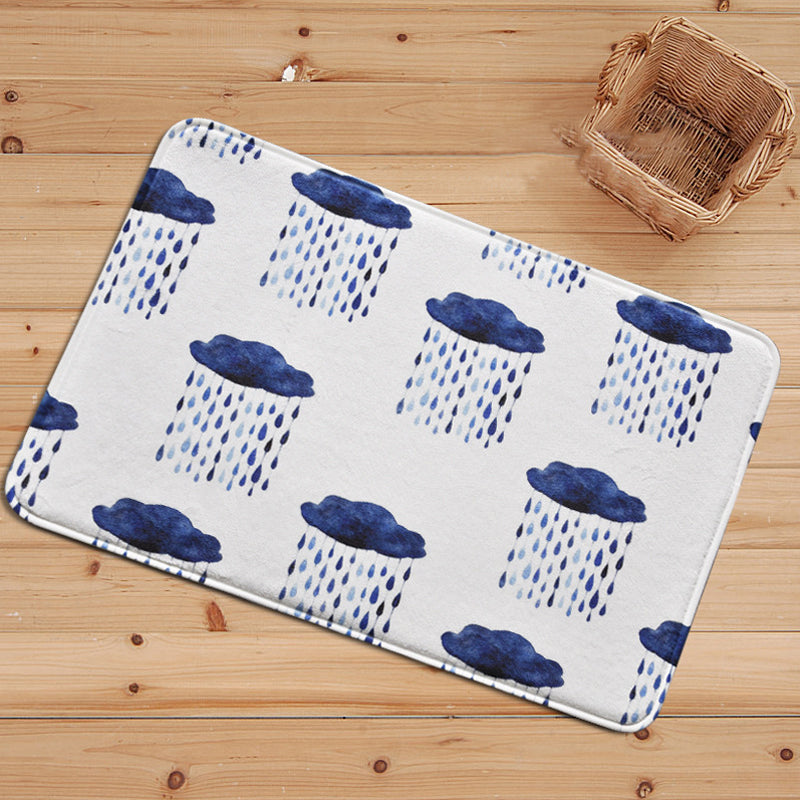Sikunuo | Children's Room Carpet in White Fairy Tale Clouds Rain Print Carpet Polyester Non-Slip Back Area Rug