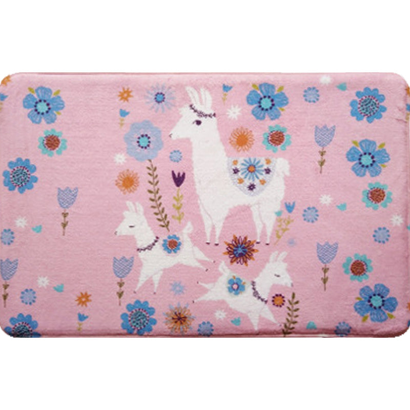 Sikunuo | Blue and Black Children's Room Rug Animal Alpaca Pattern Carpet Polyester Stain Resistant Rug