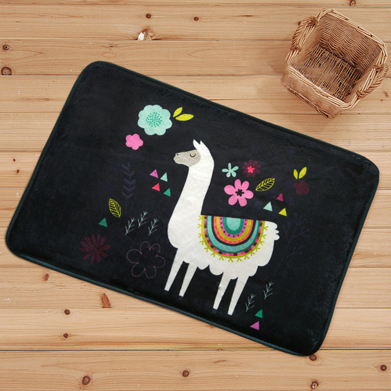 Sikunuo | Blue and Black Children's Room Rug Animal Alpaca Pattern Carpet Polyester Stain Resistant Rug