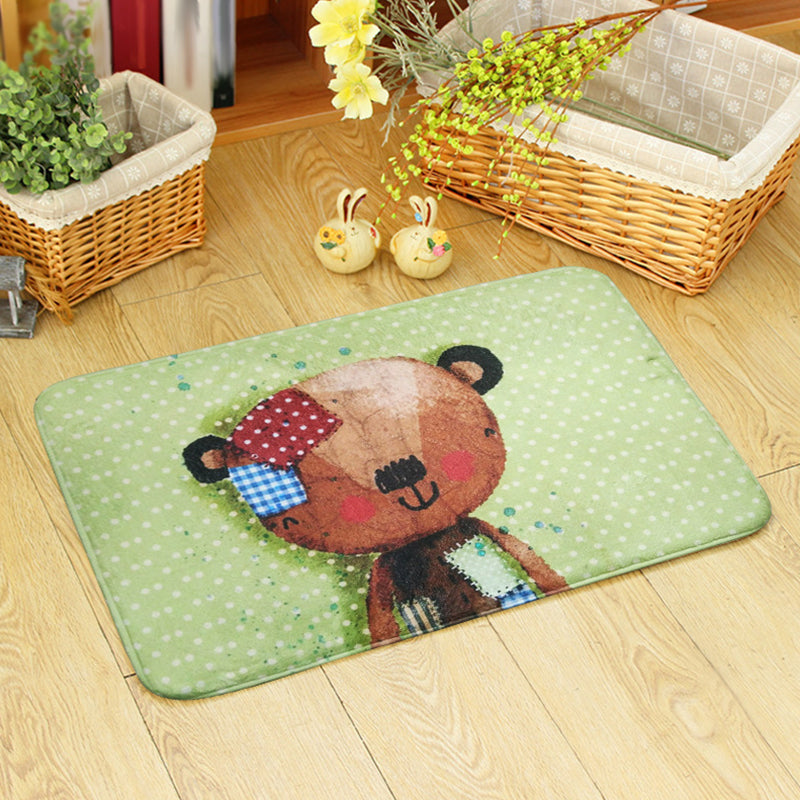 Sikunuo | Blue and green children's room rug children's animals bear rabbit bee pattern rug polyester machine washable rug