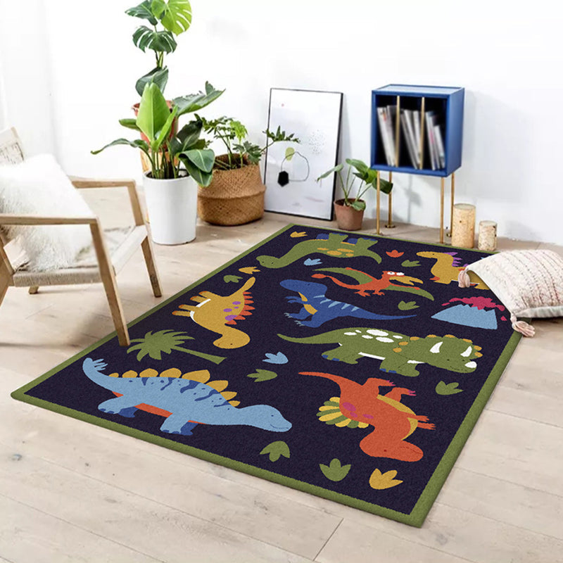 Sikunuo | Beautiful children's rug in blue animal dinosaur grass pattern rug polyester stain-resistant rug for the children's room