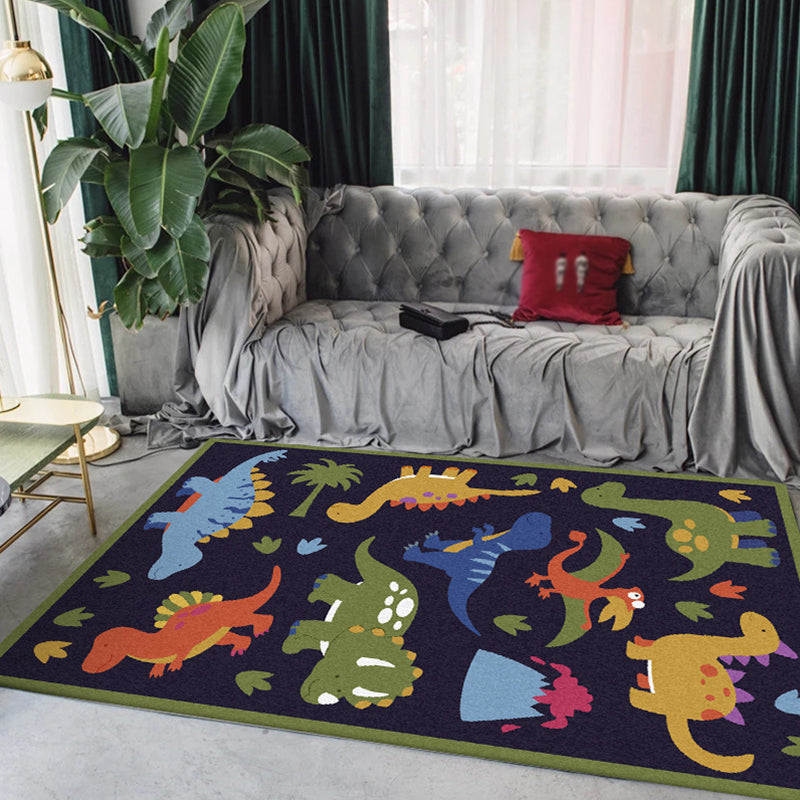 Sikunuo | Beautiful children's rug in blue animal dinosaur grass pattern rug polyester stain-resistant rug for the children's room