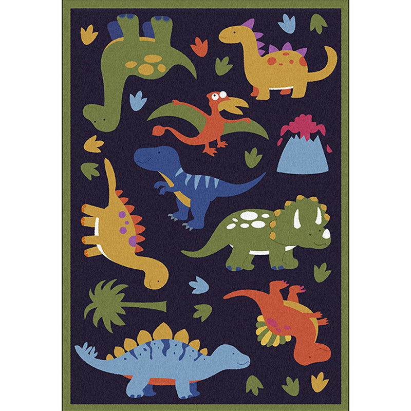 Sikunuo | Beautiful children's rug in blue animal dinosaur grass pattern rug polyester stain-resistant rug for the children's room