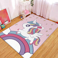 Sikunuo | Pink Children's Room Carpet Children Animal Unicorn Rainbow Pattern Rug Polyester Non-Slip Backing Carpet