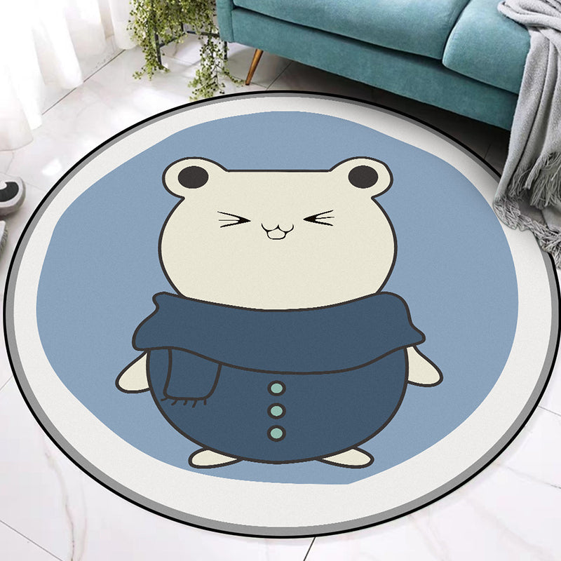 Sikunuo | Blue Kids Rug | Kids Animal Hamster Pattern Area Rug Polyester Stain Resistant Carpet