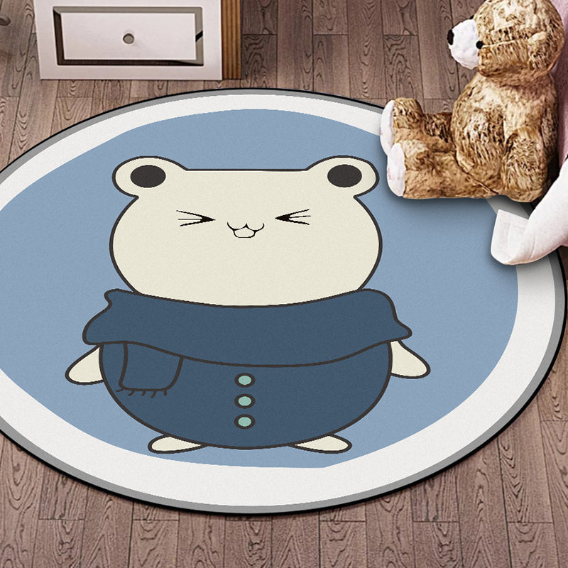 Sikunuo | Blue Kids Rug | Kids Animal Hamster Pattern Area Rug Polyester Stain Resistant Carpet
