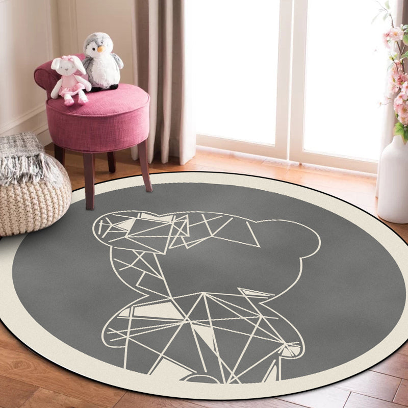 Sikunuo | Beautiful children's carpet in gray and brown animal bear geometric pattern carpet polyester stain-resistant carpet for the children's room