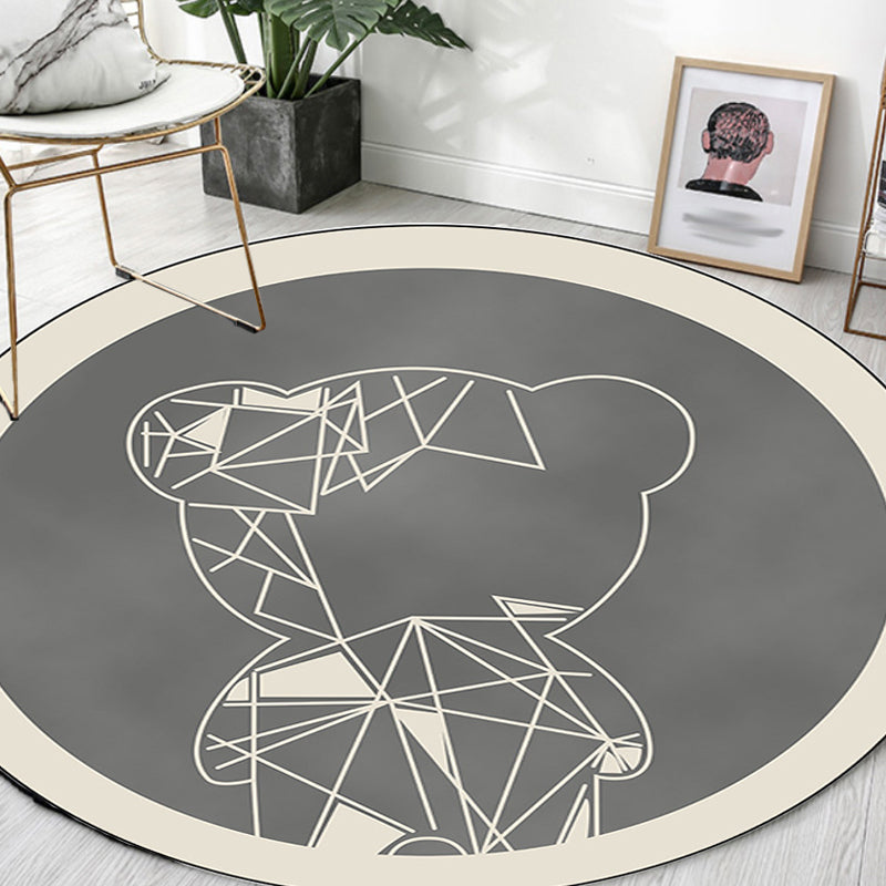 Sikunuo | Beautiful children's carpet in gray and brown animal bear geometric pattern carpet polyester stain-resistant carpet for the children's room