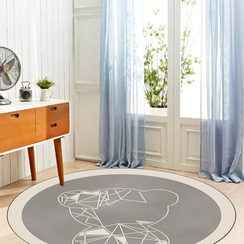 Sikunuo | Beautiful children's carpet in gray and brown animal bear geometric pattern carpet polyester stain-resistant carpet for the children's room