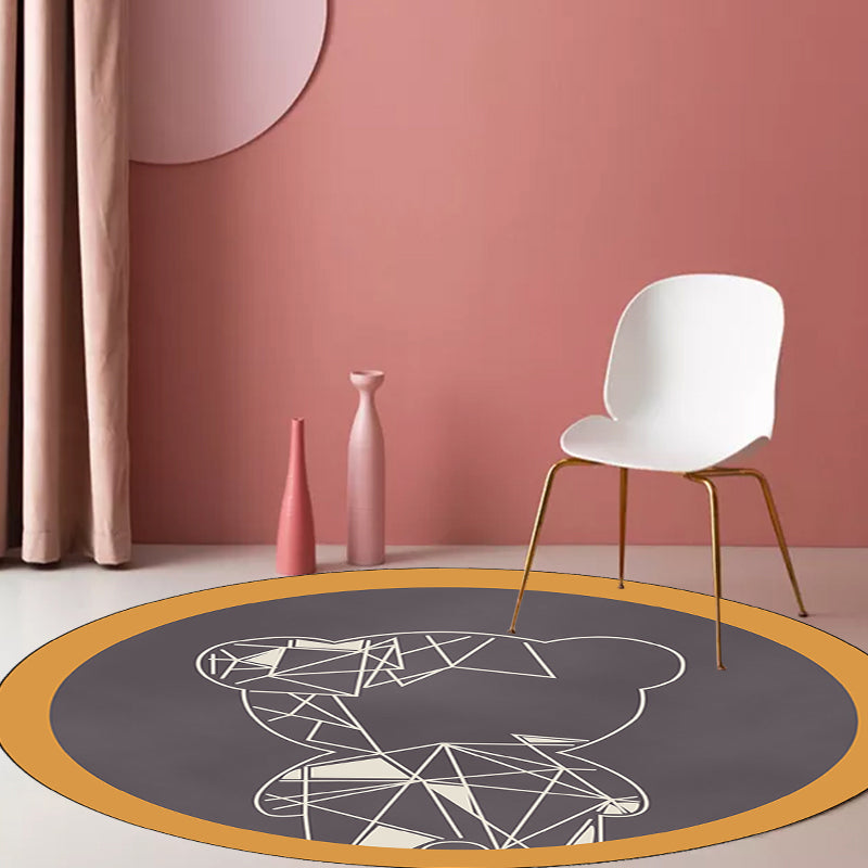 Sikunuo | Beautiful children's carpet in gray and brown animal bear geometric pattern carpet polyester stain-resistant carpet for the children's room