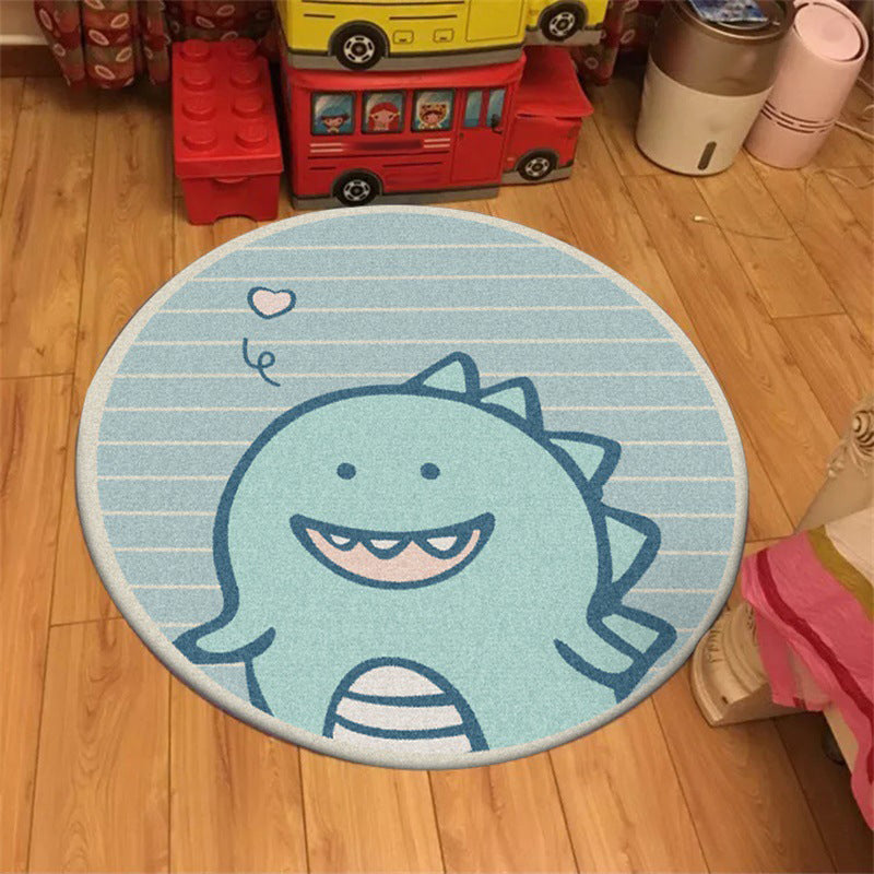 Sikunuo | Unique Kids Carpet in Green Animal Dinosaur Stripe Heart Pattern Rug Polyester Non-Slip Carpet for Children's Room