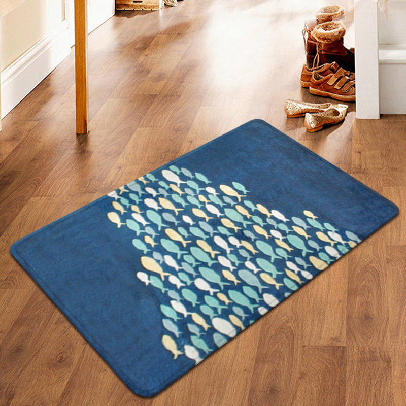 Sikunuo | Beautiful children's carpet in blue with animal fish pattern carpet polyester non-slip carpet for the children's room