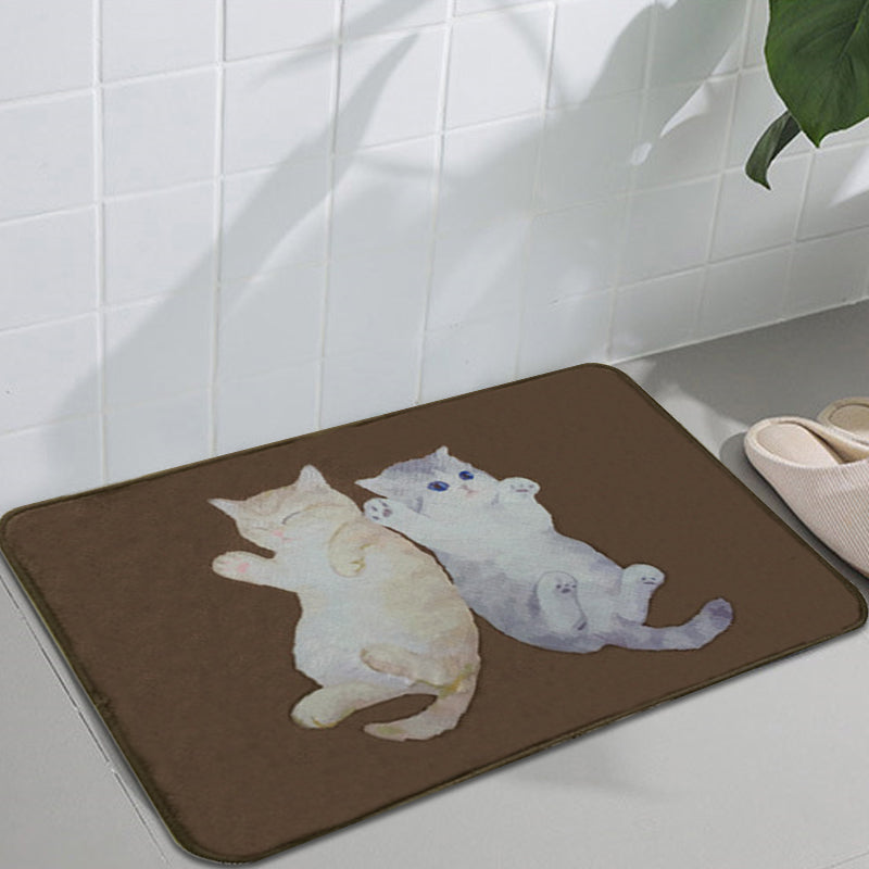 Sikunuo | Kids Children's Room Carpet in Brown Animal Cat Lying Print Carpet Polyester Non-Slip Washable Carpet