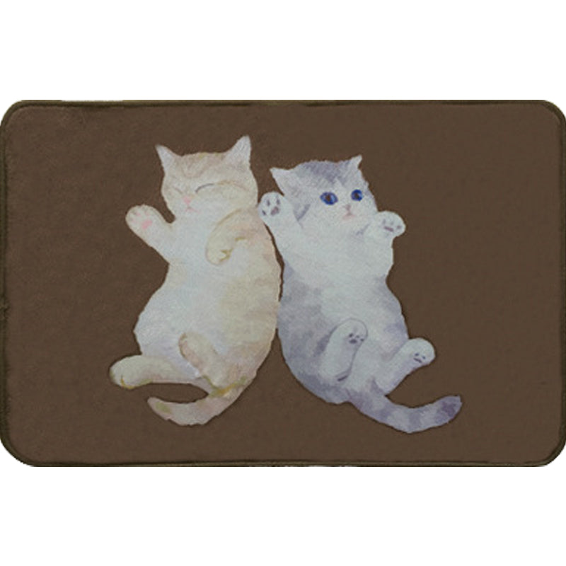 Sikunuo | Kids Children's Room Carpet in Brown Animal Cat Lying Print Carpet Polyester Non-Slip Washable Carpet
