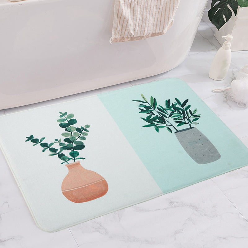 Sikunuo | Green and Pink Children's Room Carpet Children Botanical Leaf Potted Plants Pattern Area Rug Polyester Pet Friendly Carpet