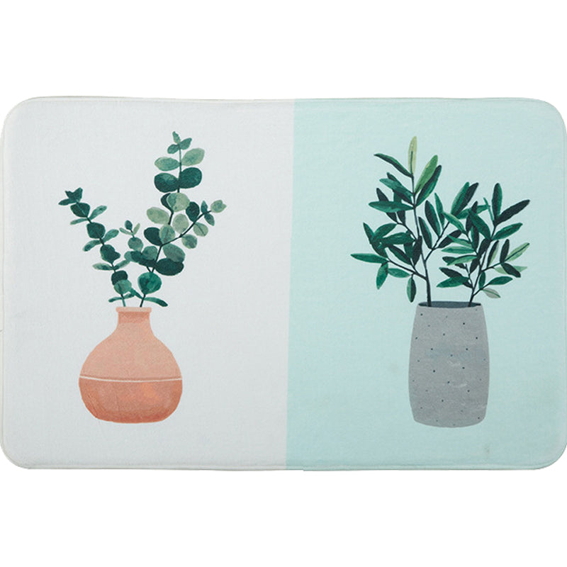 Sikunuo | Green and Pink Children's Room Carpet Children Botanical Leaf Potted Plants Pattern Area Rug Polyester Pet Friendly Carpet
