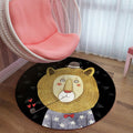 Sikunuo | Black and Pink Children's Rug Animal Lion Rabbit Flamingo Pattern Carpet Polyester Stain-Resistant Rug