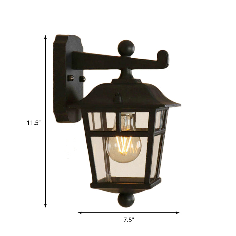 Sikunuo | Lantern Clear Glass Wall Hanging Lamp Industrial Single Bulb Veranda Wall Light in Black