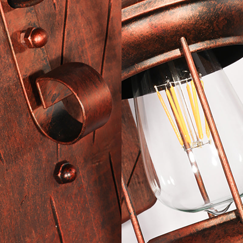 Sikunuo | Rust One-Light Wall Light Coastal Clear Glass Lantern Lighting Fixture with Wood Back Plate