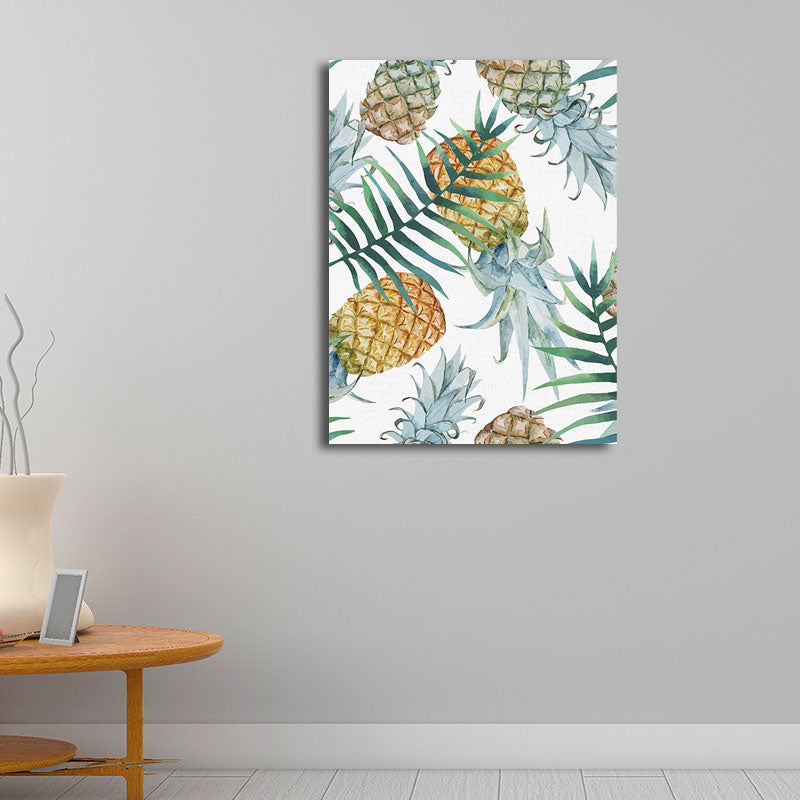 Sikunuo | Yellow Pineapple Print Wall Decor Textured Tropical Dining Room Canvas Wall Art