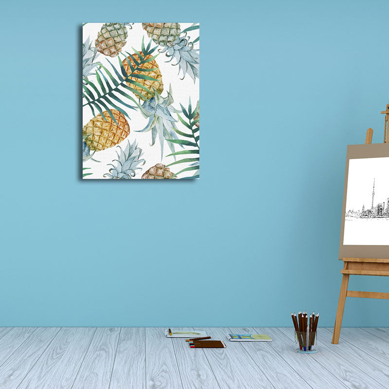 Sikunuo | Yellow Pineapple Print Wall Decor Textured Tropical Dining Room Canvas Wall Art