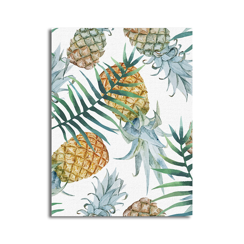 Sikunuo | Yellow Pineapple Print Wall Decor Textured Tropical Dining Room Canvas Wall Art