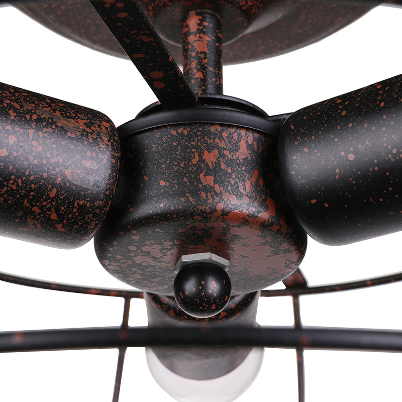 Sikunuo | Weathered Copper Wall Lamp with Cage Shade Antique Style Wrought Iron 3 Lights Indoor Wall Lighting