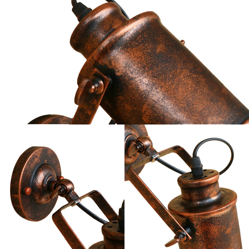 Sikunuo | Cylinder Metallic Wall Light Antique Style 1 Light Living Room Wall Mounted Light in Black/Rust