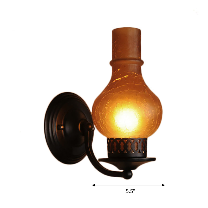 Sikunuo | 1 Bulb Vase Shade Wall Mounted Light Fixture Rustic White/Amber Spritz Glass Lighting for Hallway