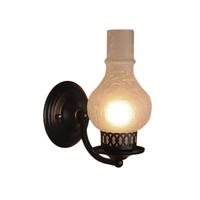 Sikunuo | 1 Bulb Vase Shade Wall Mounted Light Fixture Rustic White/Amber Spritz Glass Lighting for Hallway