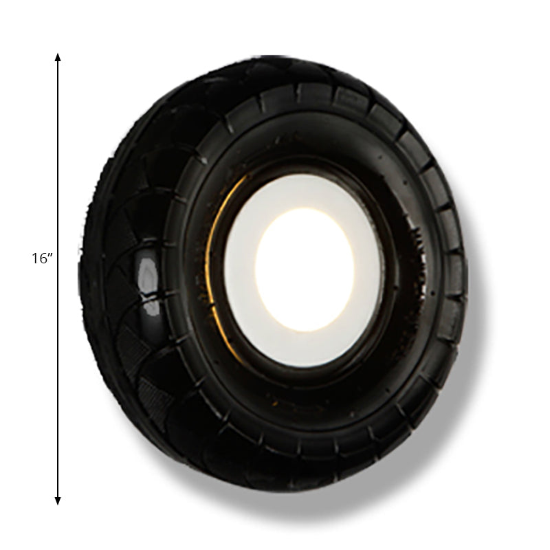 Sikunuo | Tyre Metallic Wall Light Farmhouse Style LED Corridor Wall Mount Lighting in Black, 10"/16" Width