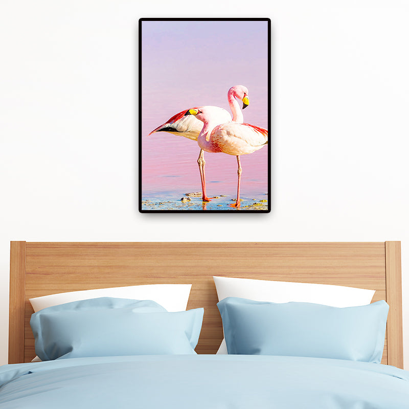 Sikunuo | Tropix Animal Flamingos Canvas Art Pink-Blue Textured Wall Decoration for the Seating Area