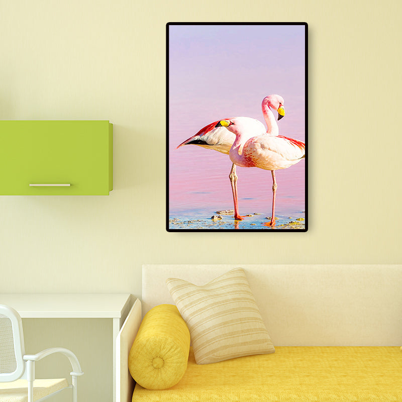 Sikunuo | Tropix Animal Flamingos Canvas Art Pink-Blue Textured Wall Decoration for the Seating Area