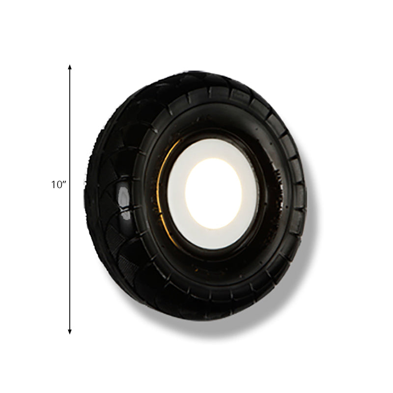 Sikunuo | Tyre Metallic Wall Light Farmhouse Style LED Corridor Wall Mount Lighting in Black, 10"/16" Width