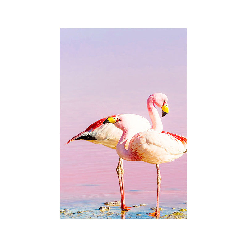 Sikunuo | Tropix Animal Flamingos Canvas Art Pink-Blue Textured Wall Decoration for the Seating Area