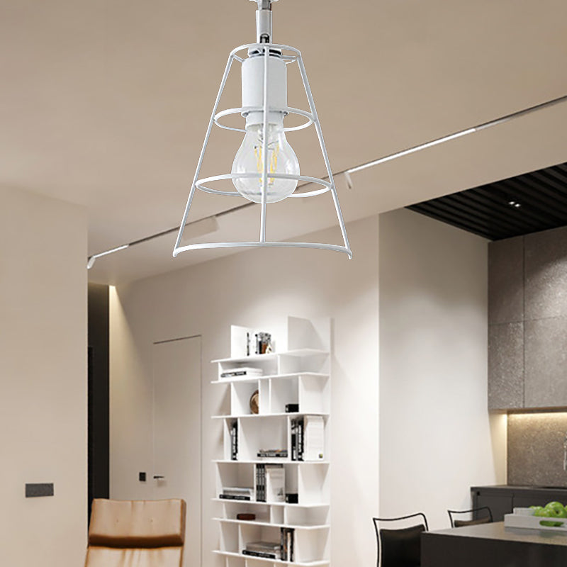 Sikunuo | Vintage Style Conic Cage Wall Lamp with Curved Arm 1 Light Metal Wall Lamp in Black/White