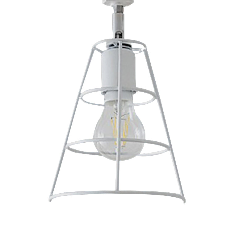 Sikunuo | Vintage Style Conic Cage Wall Lamp with Curved Arm 1 Light Metal Wall Lamp in Black/White