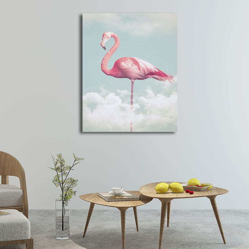 Sikunuo | Canvas Pink Art Print Tropical Flamingo and Clouds Wall Decoration for Home Interior