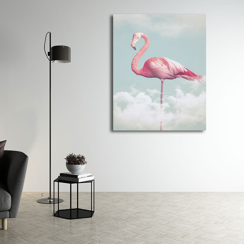 Sikunuo | Canvas Pink Art Print Tropical Flamingo and Clouds Wall Decoration for Home Interior