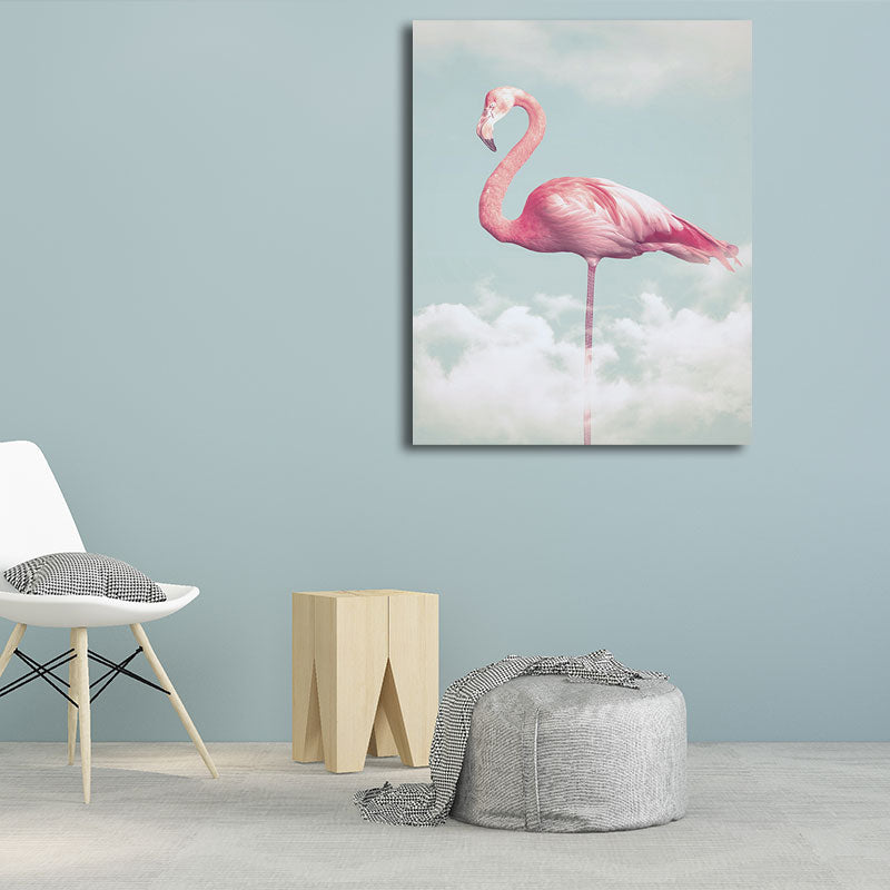 Sikunuo | Canvas Pink Art Print Tropical Flamingo and Clouds Wall Decoration for Home Interior