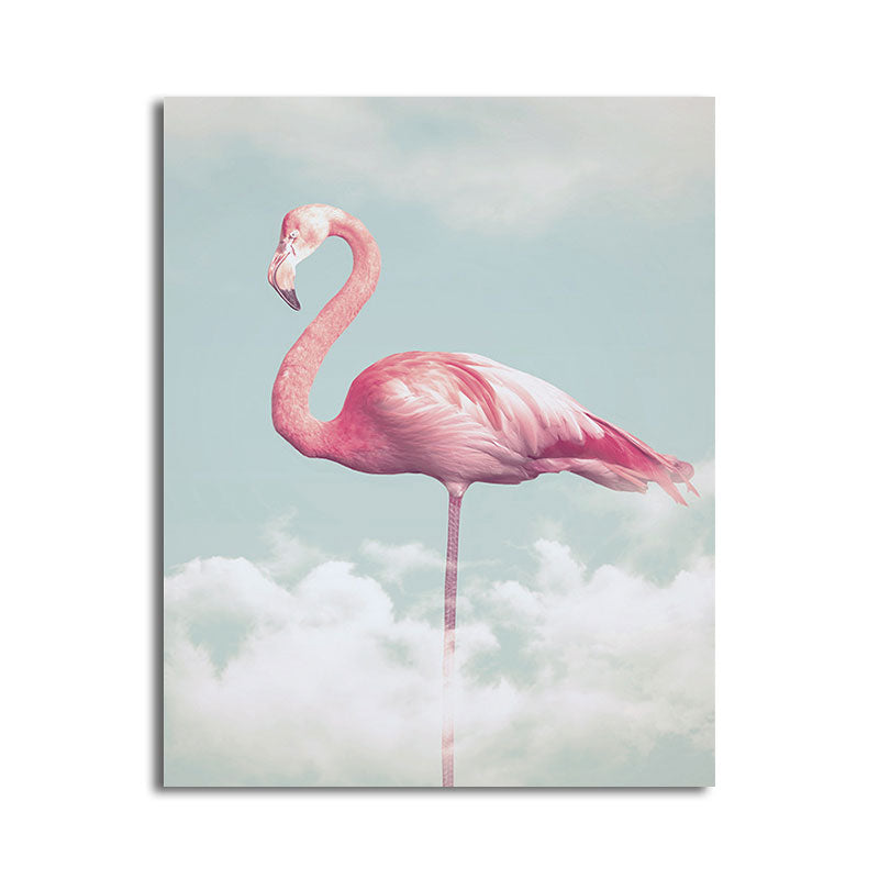 Sikunuo | Canvas Pink Art Print Tropical Flamingo and Clouds Wall Decoration for Home Interior