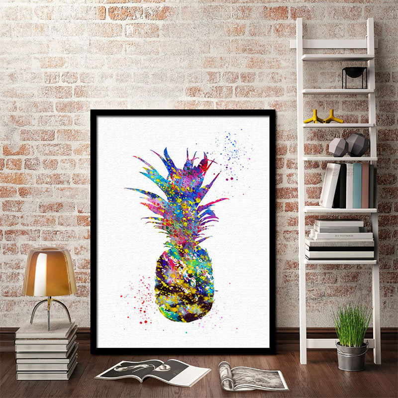 Sikunuo | Tropical Pineapple Watercolor Canvas Blue Textured Wall Art Print for Living Room