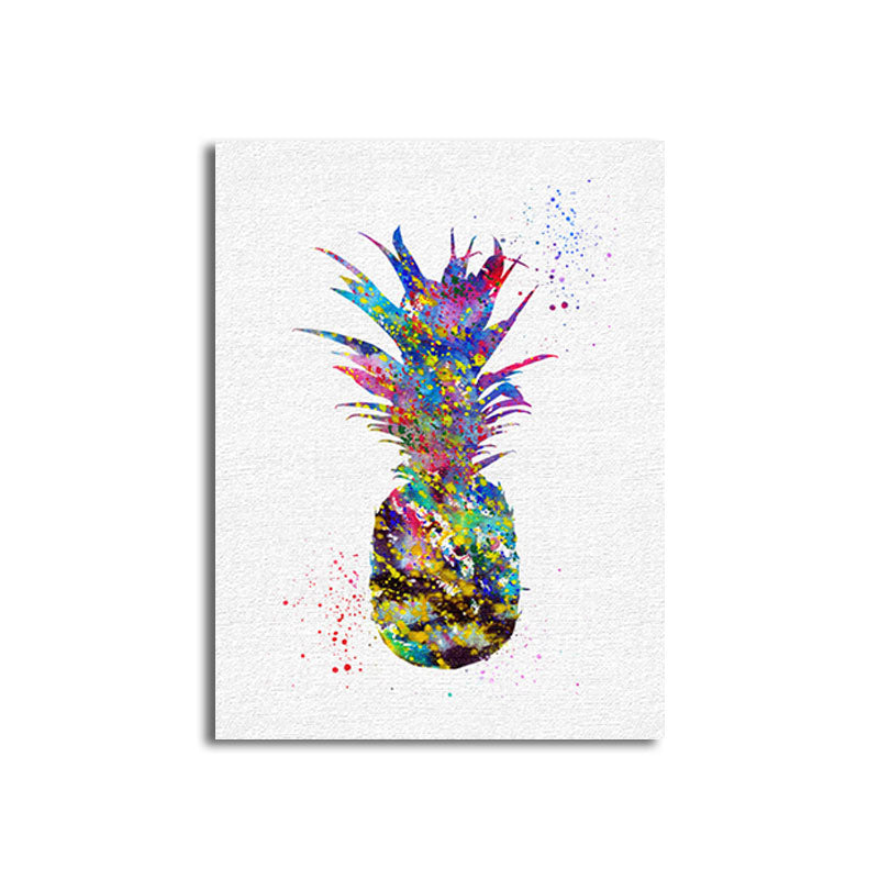 Sikunuo | Tropical Pineapple Watercolor Canvas Blue Textured Wall Art Print for Living Room