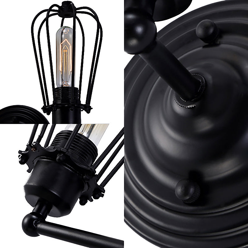 Sikunuo | 1 Head Wall Scone Light with Bulb Cage Shade Metal Industrial Rustic Hallway Wall Lighting in Black, 2 Packs