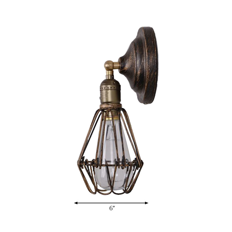 Sikunuo | 1 Light Bulb Wire Cage Wall Light Country House Style Stylish Antique Brass Wrought Iron Wall Light Lighting for Restaurant
