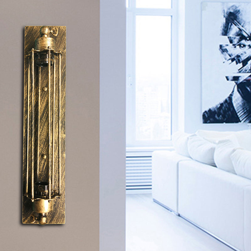 Sikunuo | 1 Head Wall Lamp Lighting Retro Industrial Linear Wrought Iron Wall Light with Cage Shade in Aged Brass
