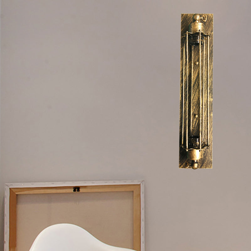Sikunuo | 1 Head Wall Lamp Lighting Retro Industrial Linear Wrought Iron Wall Light with Cage Shade in Aged Brass