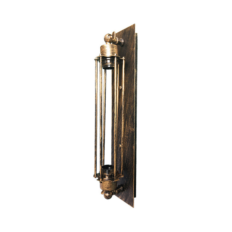Sikunuo | 1 Head Wall Lamp Lighting Retro Industrial Linear Wrought Iron Wall Light with Cage Shade in Aged Brass